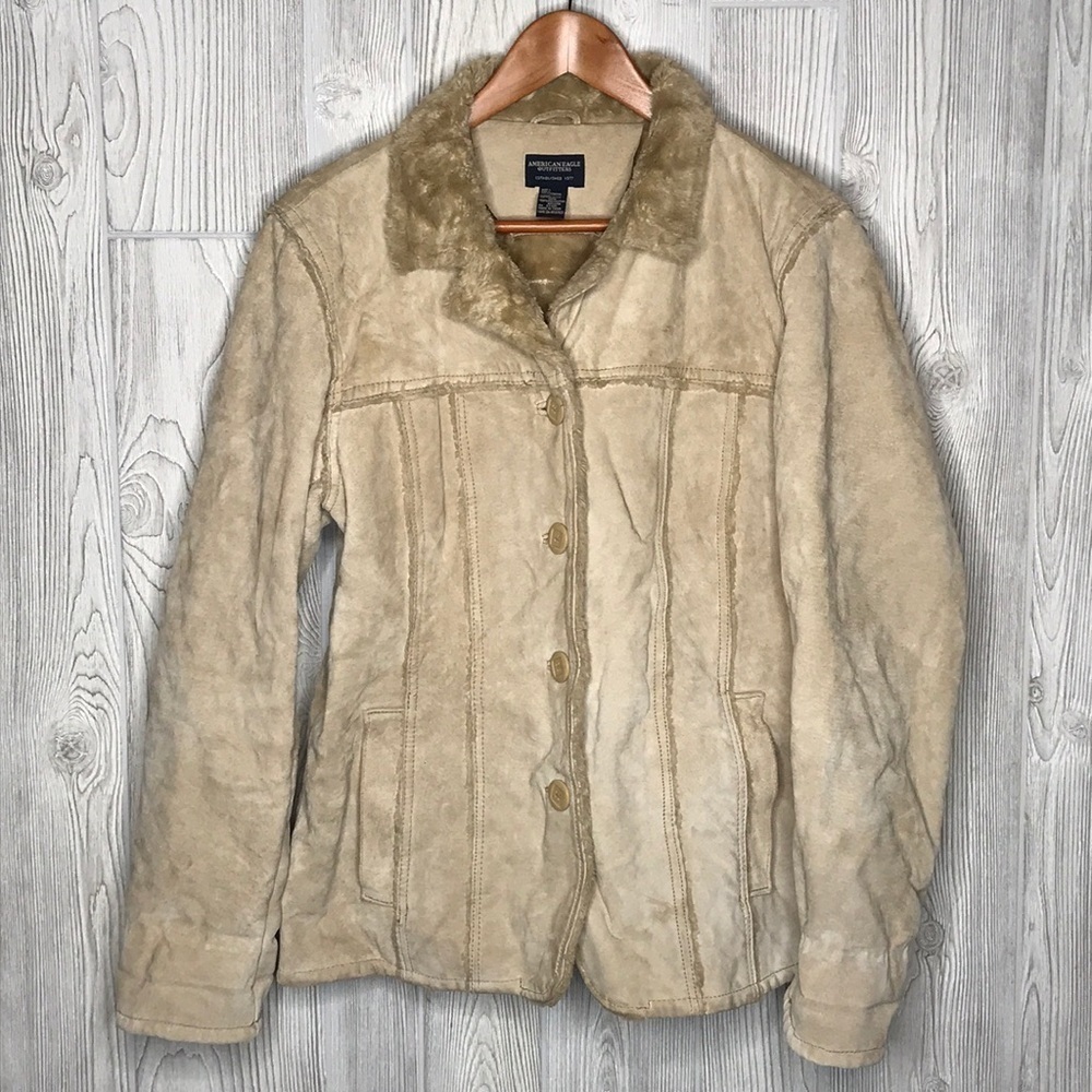 American Eagle Sherpa Lined Leather Jacket Large